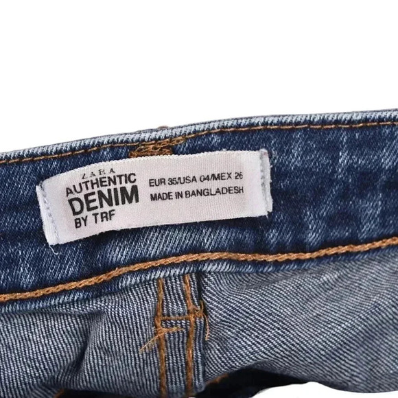 Zara Button Front Denim Jean  Shorts Dark Wash Blue High Rise Size 4 - Picture 7 of 11